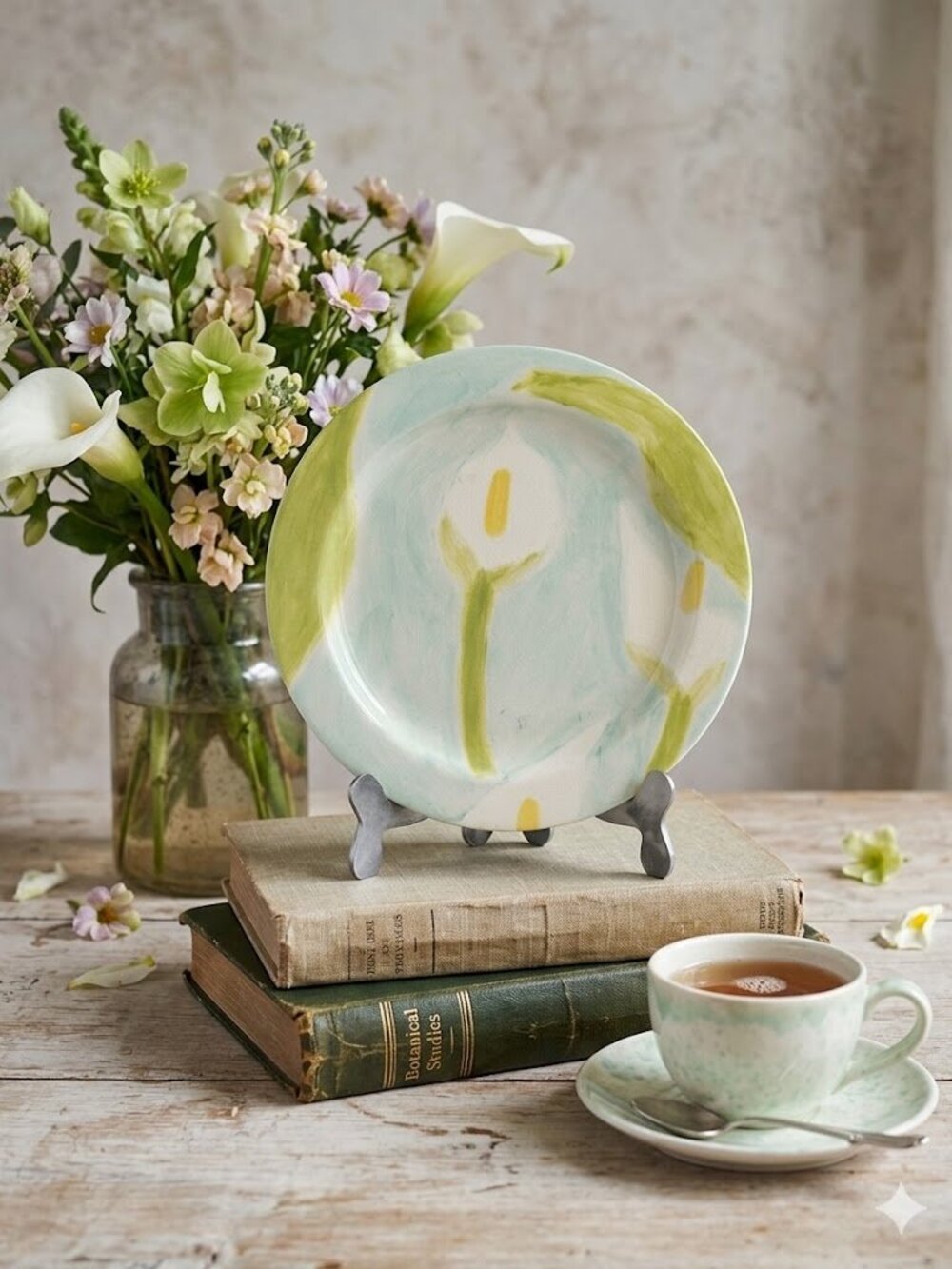 Vintage handmade hand painted ceramic glazed display plate from South Africa